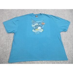 Harley Davidson Shirt Mens 5XL‎ Blue Motorcycle Bike Biker Eagle Ride Free Logo